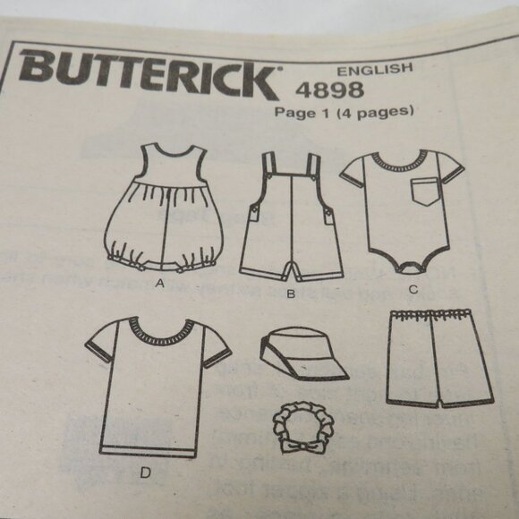 Butterick 4898 Clothing Pattern Sun Hat, Baby Romper, Overalls, Shirt, Shorts - Picture 3 of 8